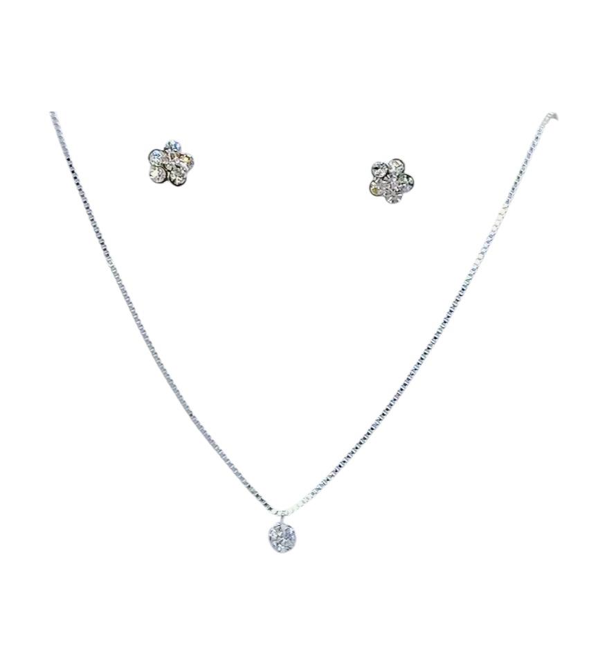 Conjunto Colar Ponto de Luz Prata e Brinco 