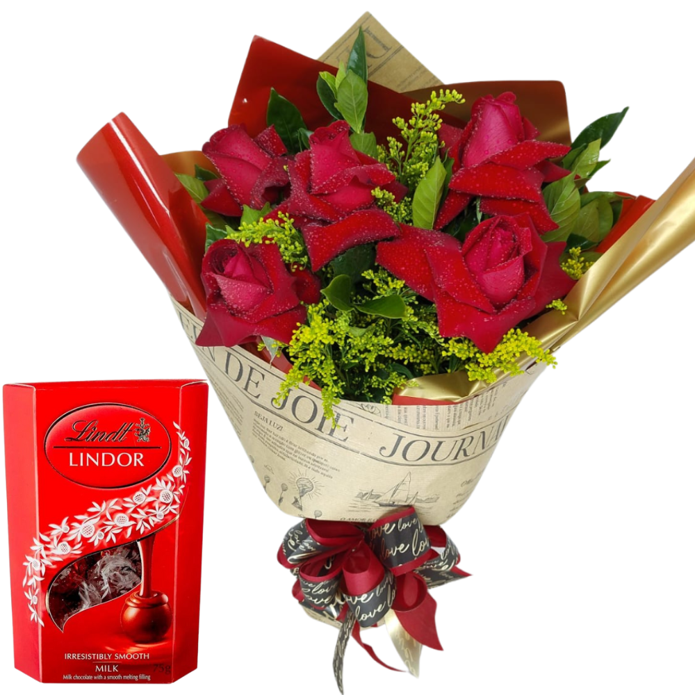 Buqu de Rosas Vermelhas com Chocolate Lindt Lindor