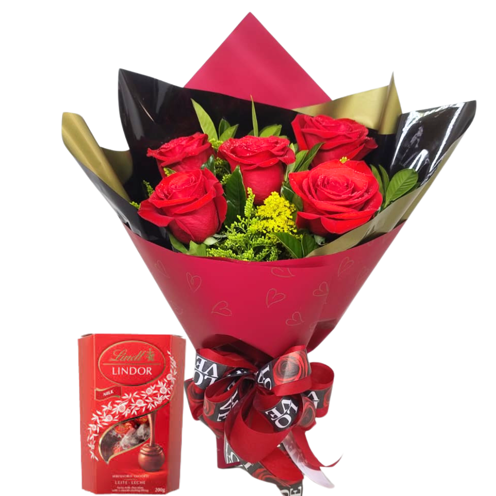 Buqu de Rosas Vermelhas com Chocolate Lindt Lindor