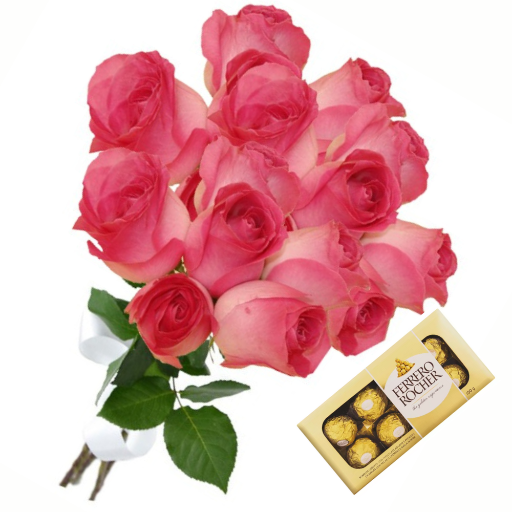 Buqu Rosas Coral - Encanto Tropical com  Ferrero