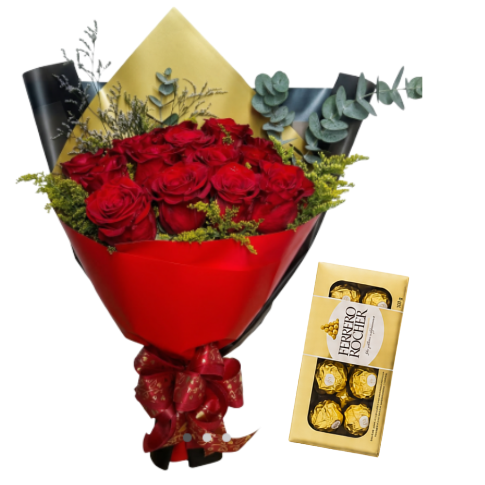 Buqu� Rosas Importadas - Paix�o Eterna com Ferrero