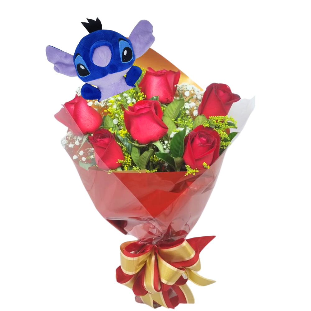 Buqu 6 Rosas - Sexto Sentido & Stitch