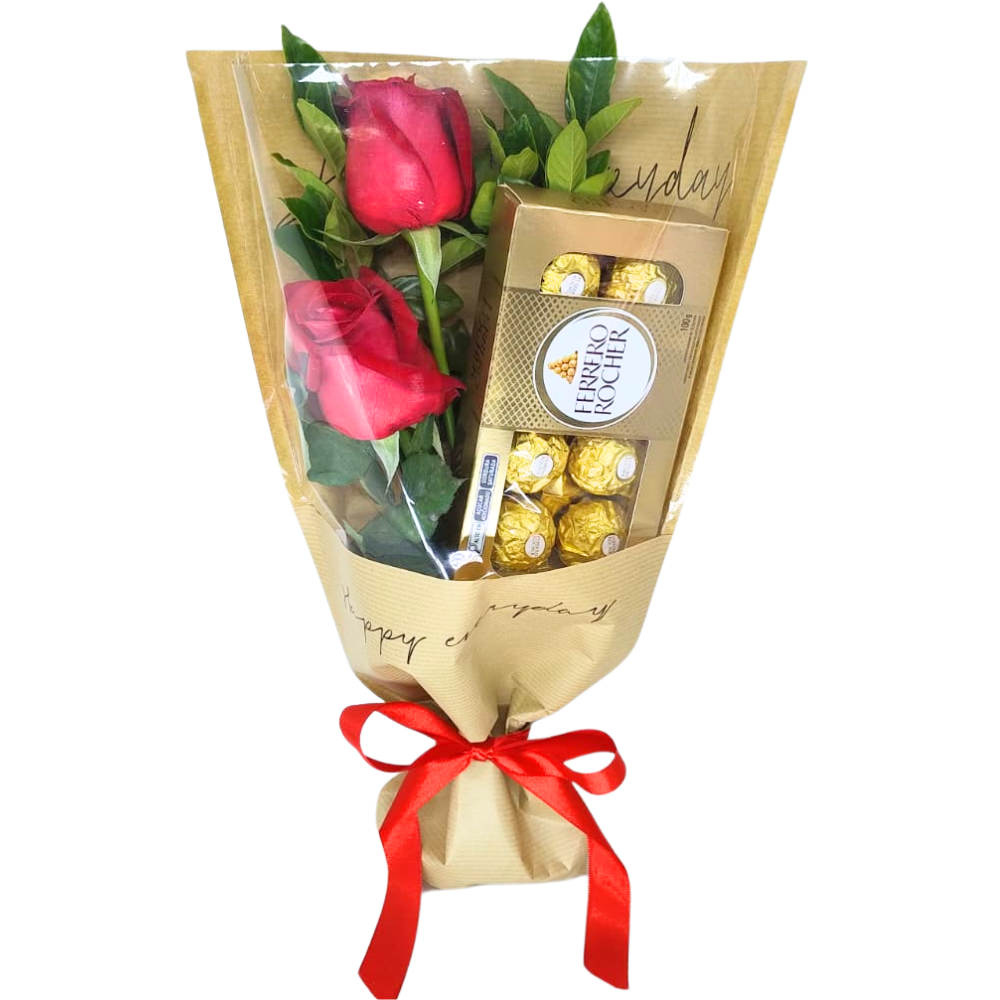 Buqu 2 Rosas e Ferrero  Amor Essencial