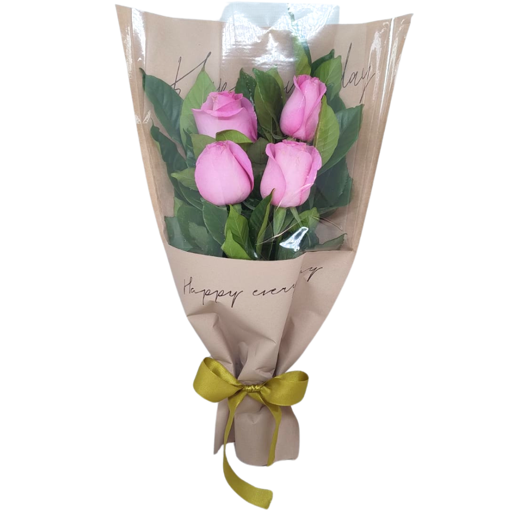 Buqu Singelo  4 Rosas Cor-de-Rosa
