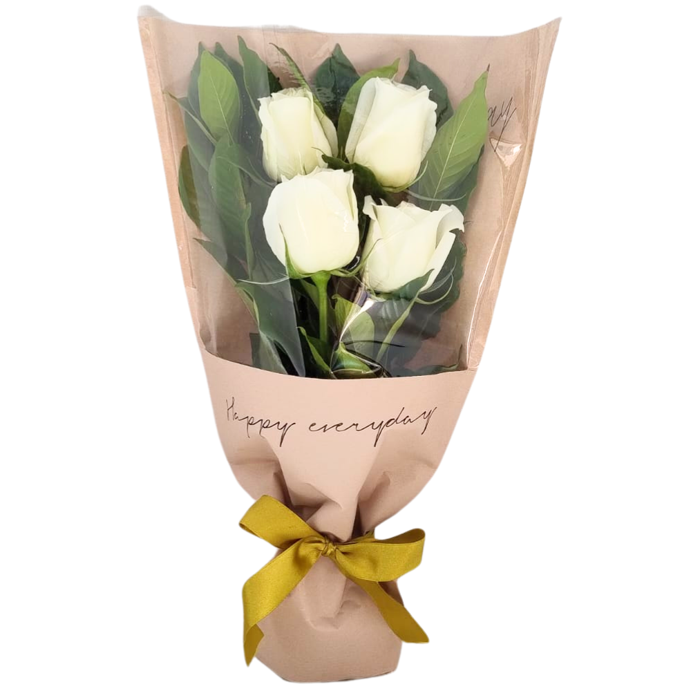 Buqu Singelo  4 Rosas Brancas