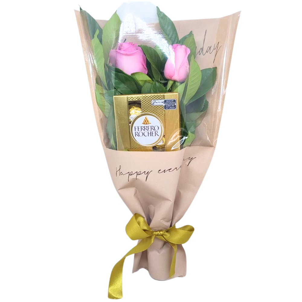 Buqu 2 Rosas Delicadas com Ferrero