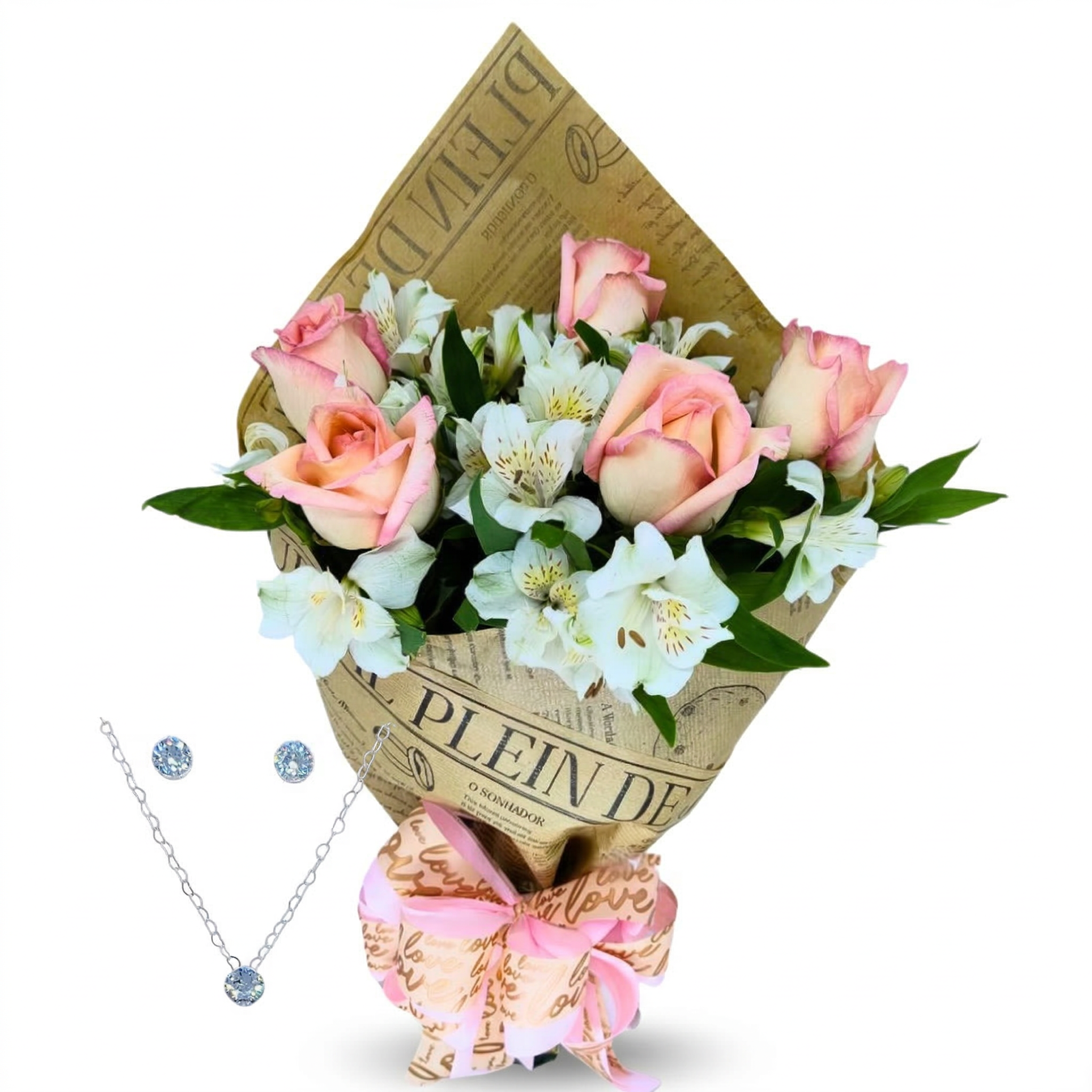 Buqu� Delicado de 5 Rosas e Astrom�lias  