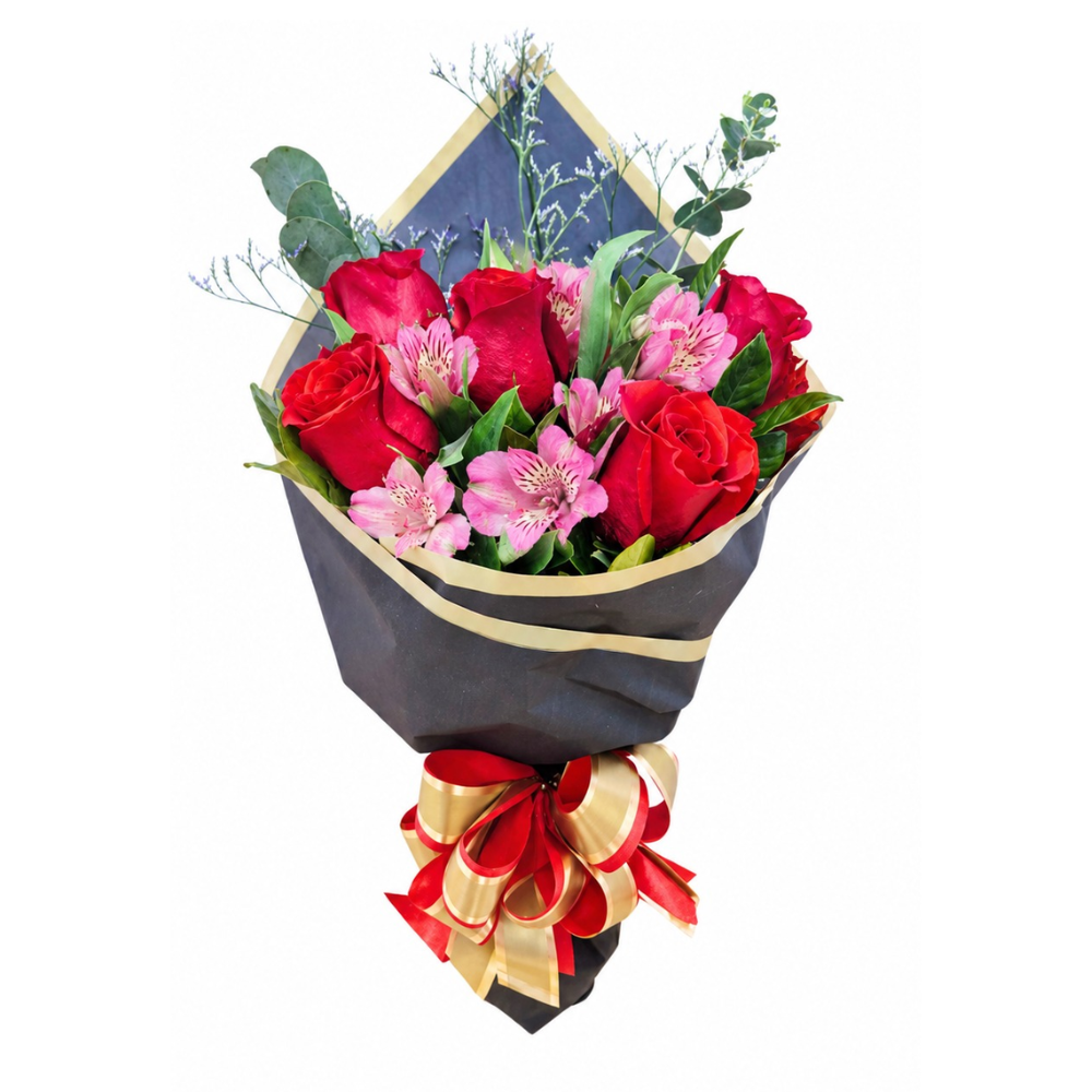 Buqu�  5 Rosas Importadas e Astrom�lias.